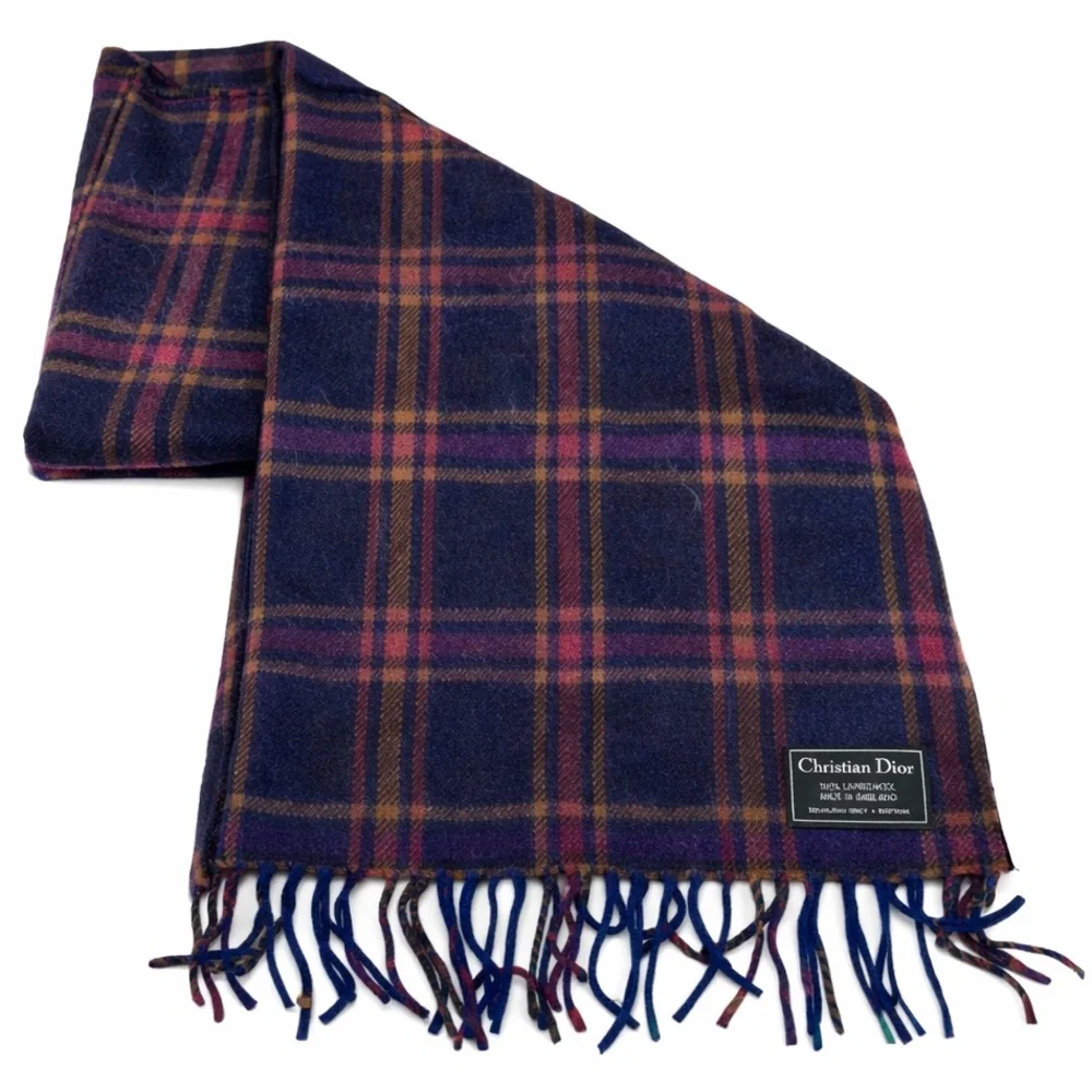 Christian Dior lambswool plaid scarf